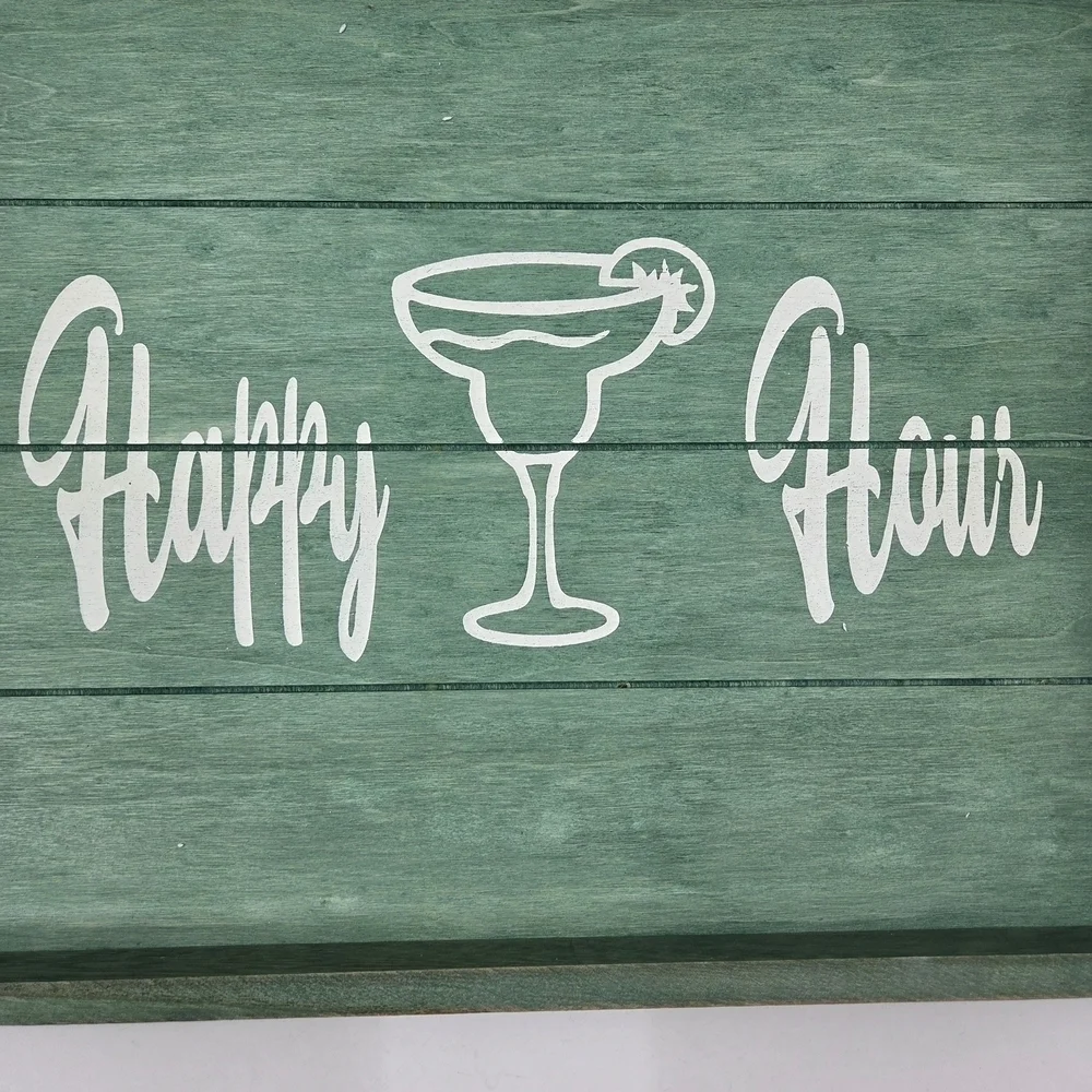 Green Wooden Happy Hour Serving Tray